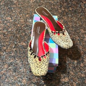 Smitten by Michael Simon Print Mules with Red Accents.